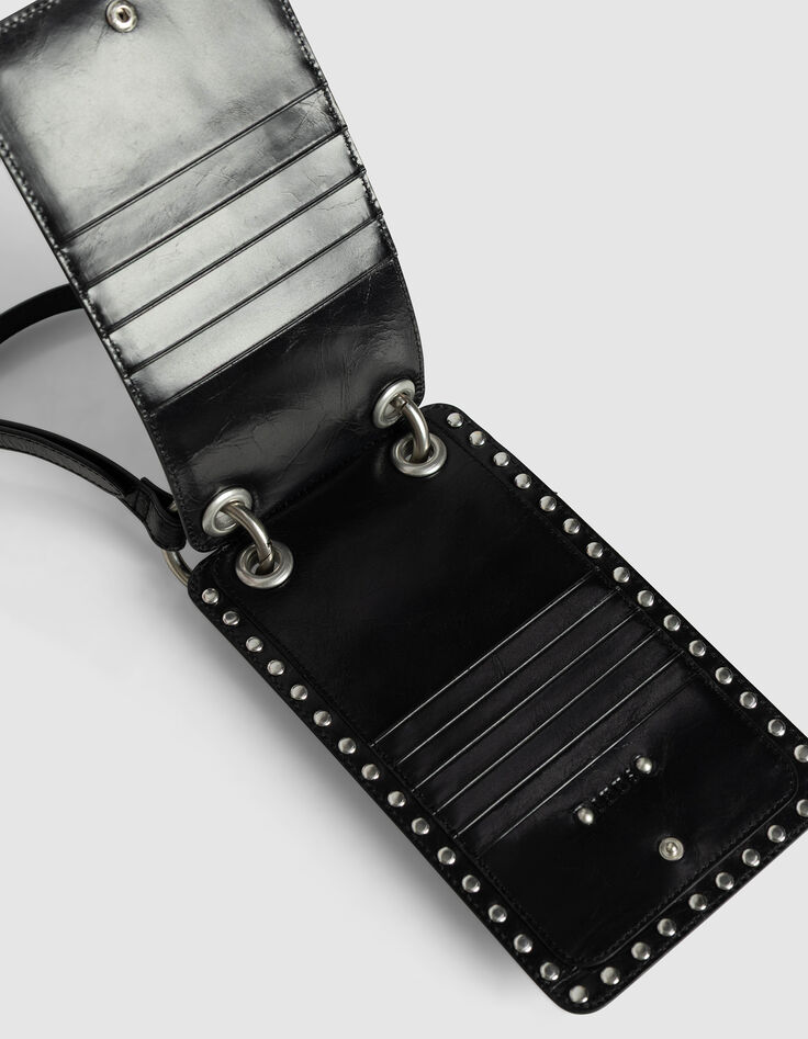 Pochette téléphone 111 noire cuir clouté Femme-6