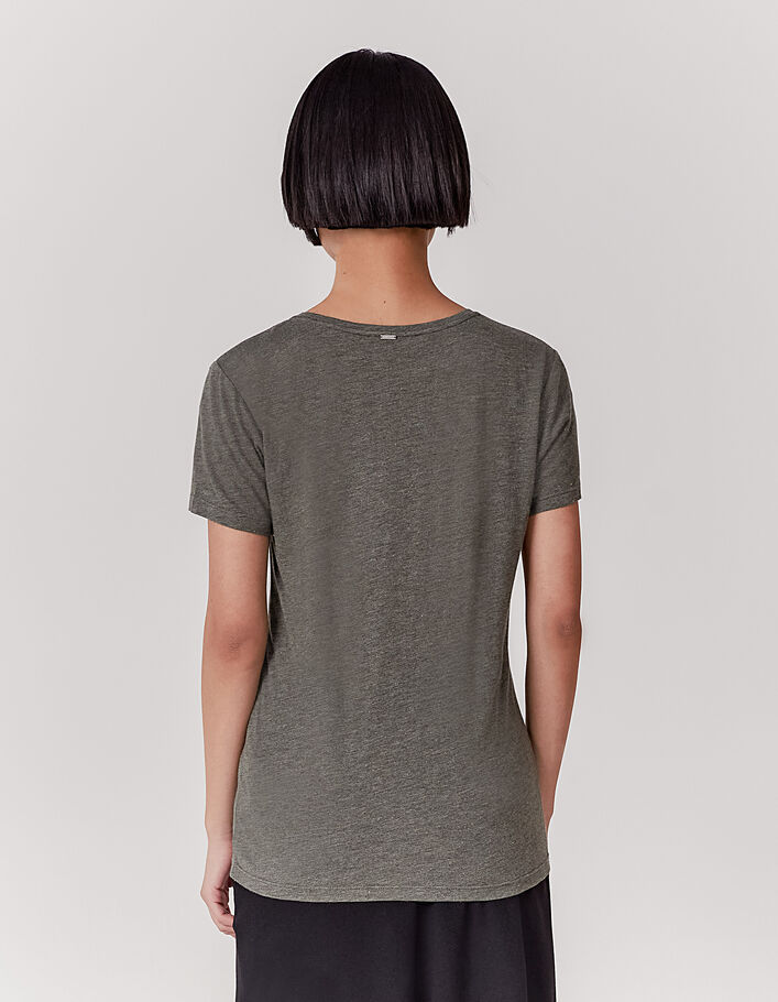 Damen-T-Shirt mit Patch und Brusttasche in Metallic-Khaki - IKKS