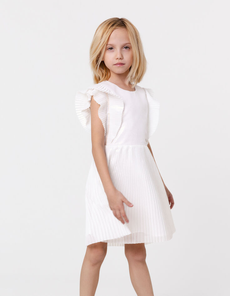Robe plissée écrue irisée volants manches fille-1