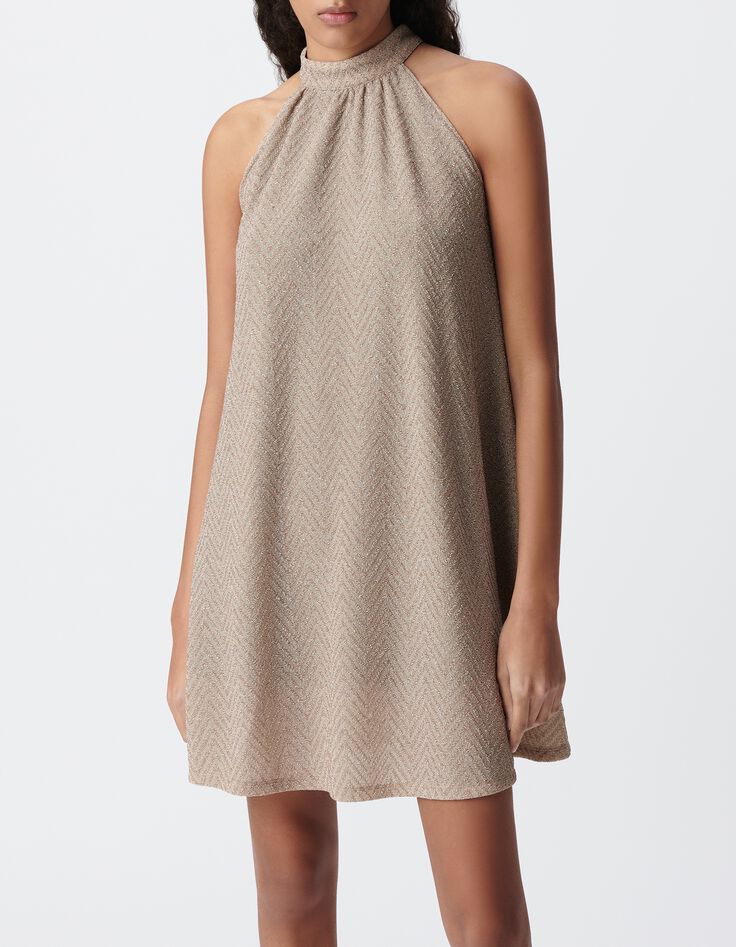 Robe habill&eacute;e dor&eacute;e ample &agrave; nouer dos Femme-2