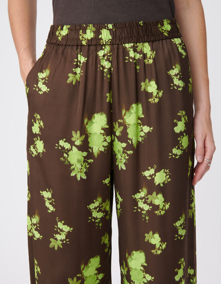 Pantalon fluide marron imprim&eacute; tachiste flou Femme-6
