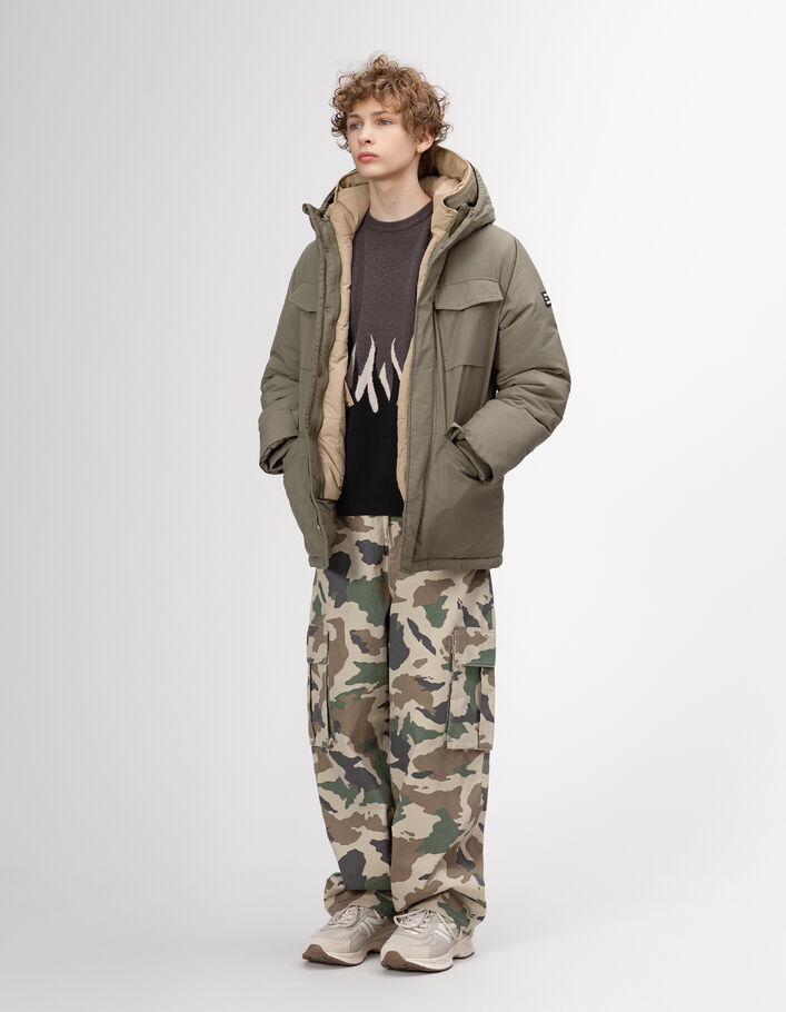 Ikks Doudoune Camouflage Garcon Parka à Capuche IKKS Camel
