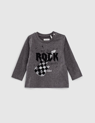 Baby boys’ grey flocked guitar organic cotton T-shirt - IKKS