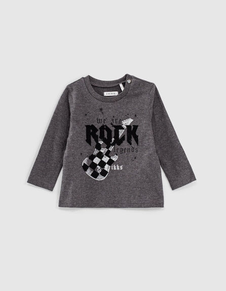 T-shirt gris coton bio visuel guitare floqué bébé garçon 