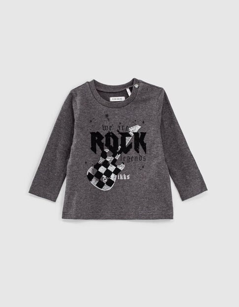 Baby boys’ grey flocked guitar organic cotton T-shirt