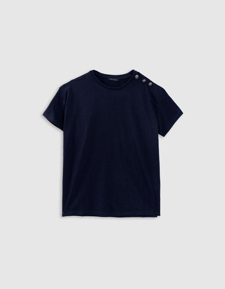 Tee-shirt col rond marine boutons militaire-5