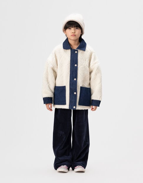 Omkeerbaar jasje in raw denim en sherpa meisjes - IKKS