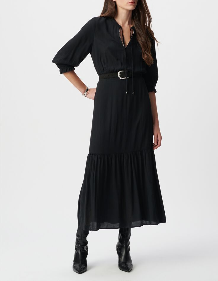 Robe longue noire LENZING&trade; ECOVERO&trade; micro-perles au col Femme-2