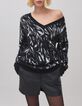 Women's black knit jacquard zebra sweater-3