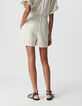 Short &eacute;cru gaze de coton rayures beiges Femme-3