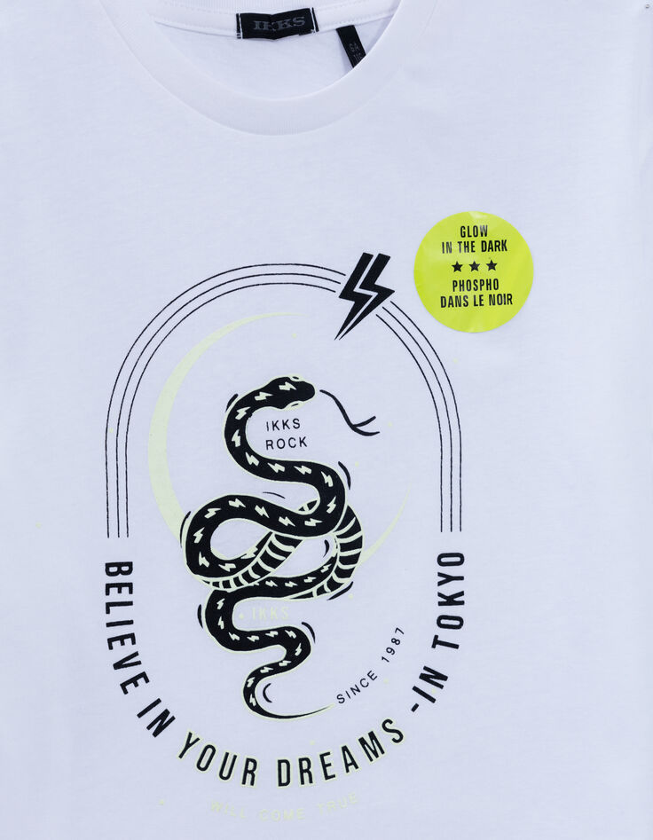 T-shirt blanc coton bio serpent Reflective garçon-6