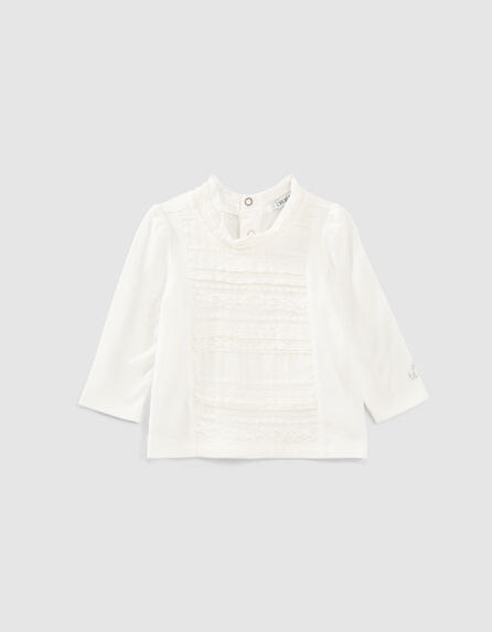 Baby girls' off-white T-shirt with lace