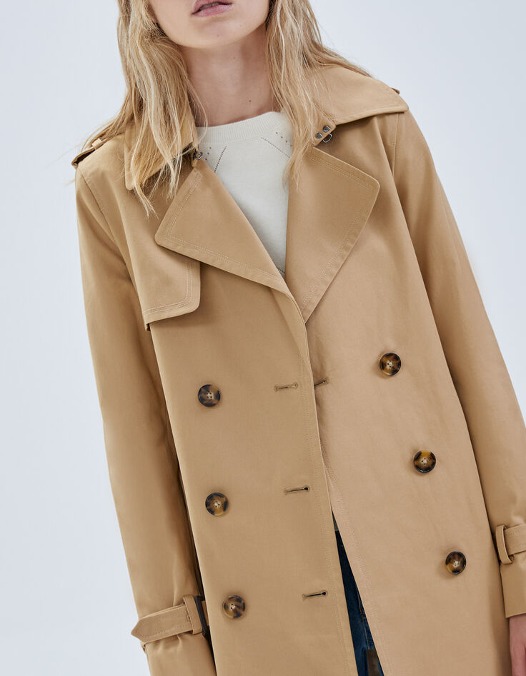 Trench beige largo medio con cinturón mujer-3