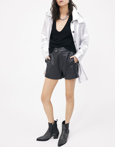 Women’s silver coated cotton parka with detachable hood