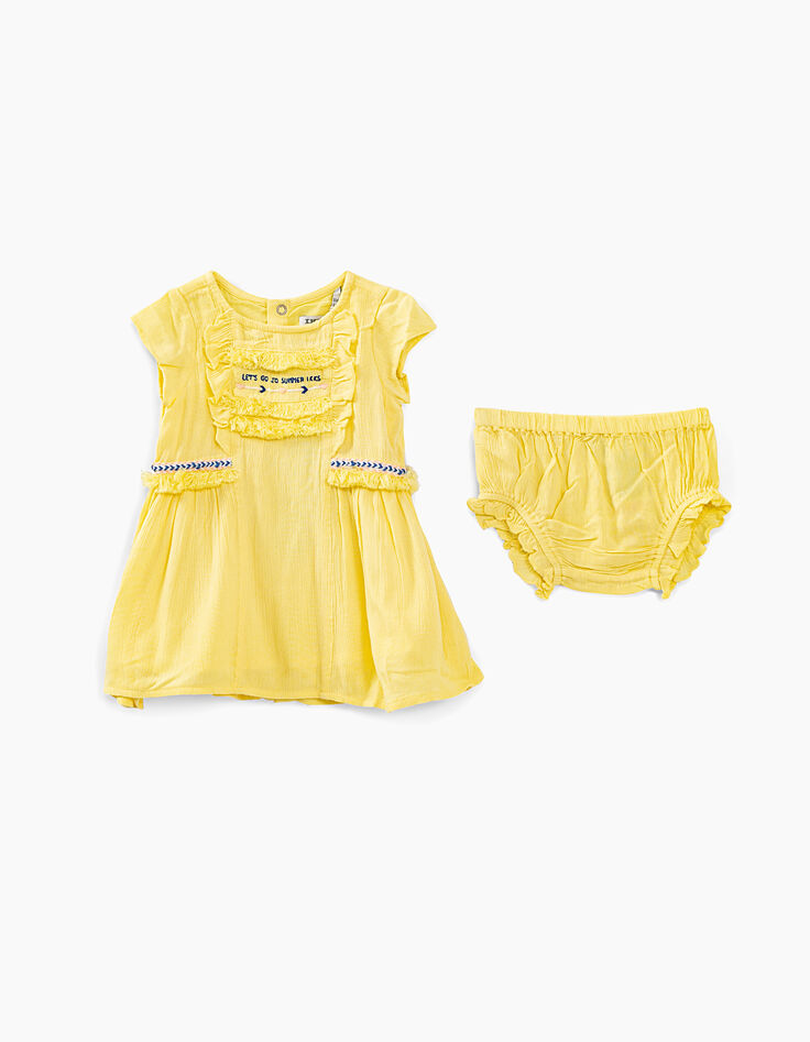 Robe 2 en 1 jaune clair avec bloomer bébé fille-1 Robe 2 en 1 jaune clair avec bloomer bébé fille-1