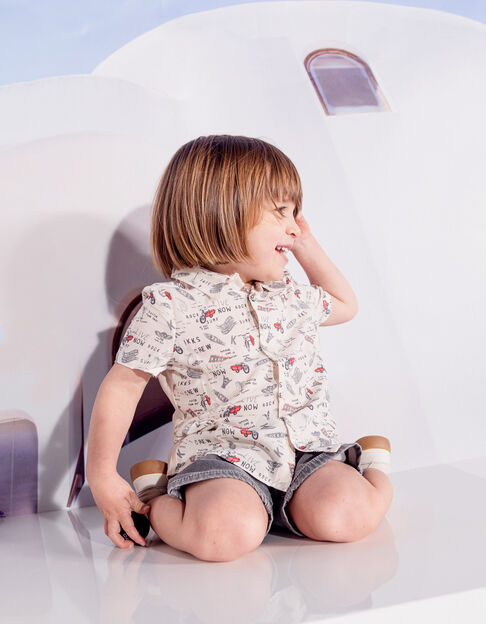 Beiges Hemd  mit Biker-Rock-Print für Babyjungen