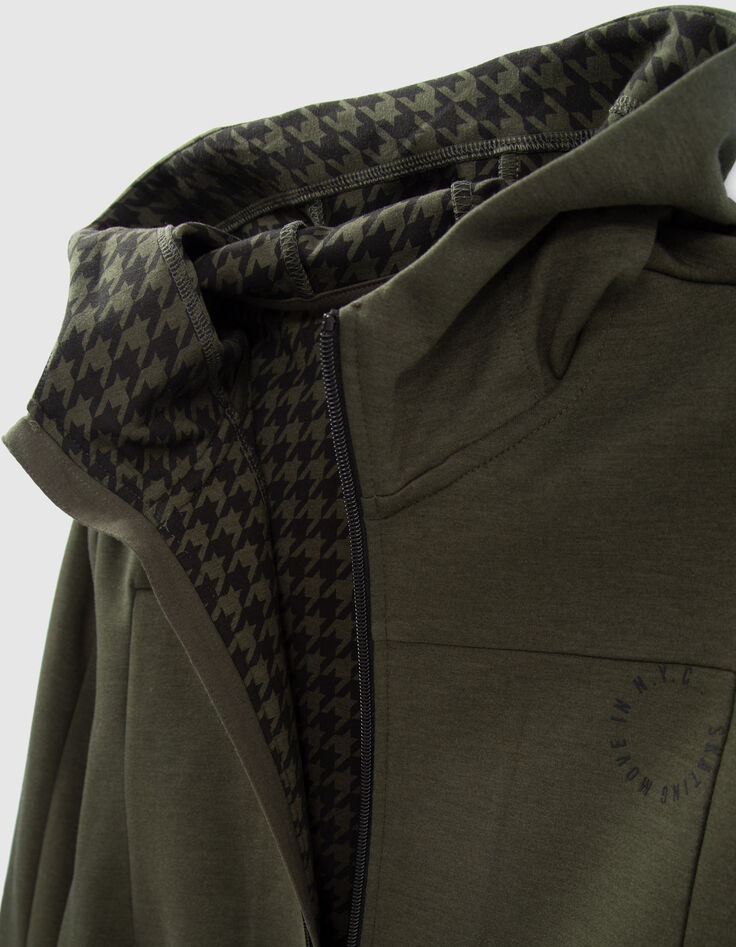 Khaki Jungensweatjacke mit Hahnentrittmuster am Umschlag-5