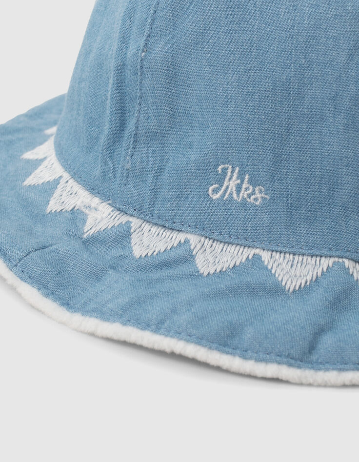 Omkeerbare hoed wit en blauw geborduurd babymeisjes-5