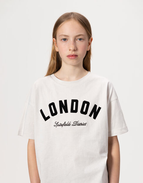 Beige T-shirt biokatoen zwarte tekst meisjes - IKKS