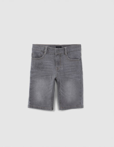 Boys' grey denim embossed back Waterless Bermuda shorts - IKKS