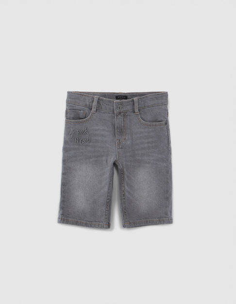 Boys' grey denim embossed back Waterless Bermuda shorts - IKKS