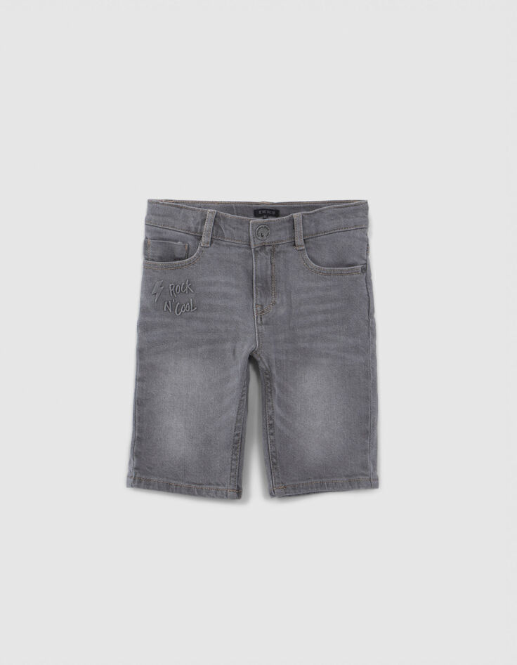 Boys' grey denim embossed back Waterless Bermuda shorts-1