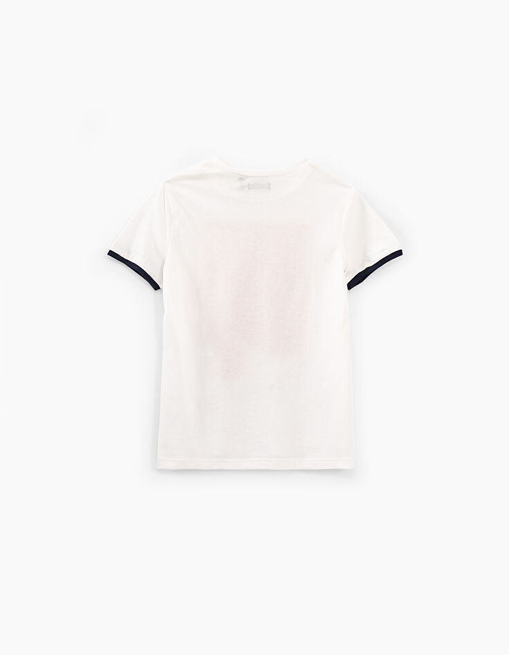 Camiseta blanco roto con marco rojo niño -3