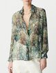 Chemise turquoise imprim&eacute; feuillage Femme-2