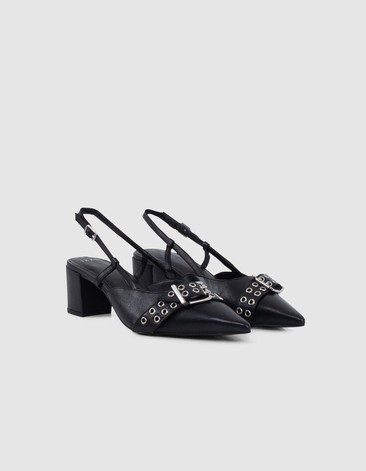 Escarpins slingback noirs cuir boucle oeillets Femme-4
