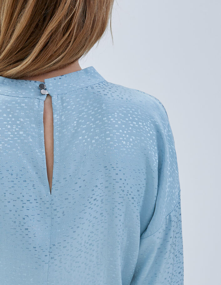 Women’s blue decorative jacquard blouse with graphic motif-4