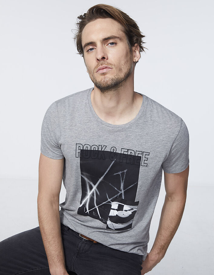Camiseta gris jaspeado Rock & Free con láseres Hombre - IKKS