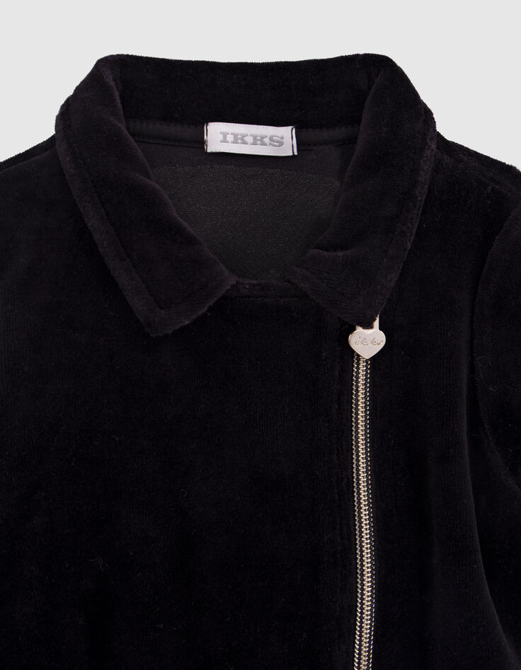 Cardigan noir esprit motard panne de velours fille-2