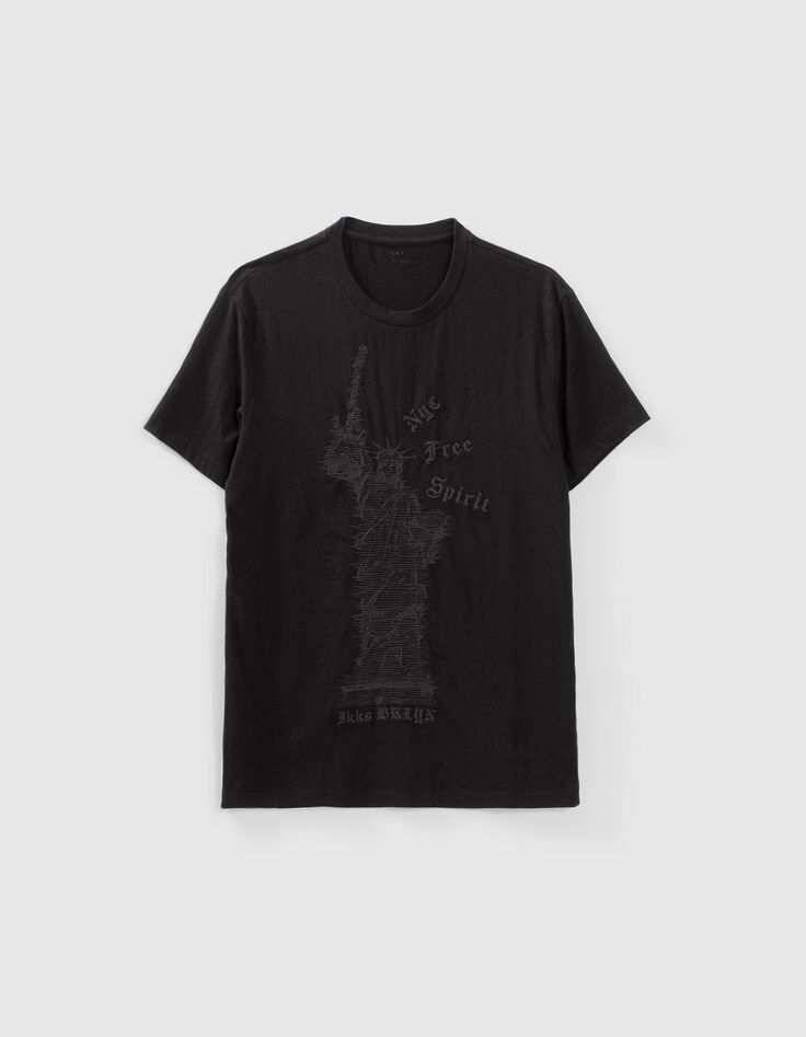 Schwarzes Herren-T-Shirt mit Freiheitsstatuen-Stickerei-5