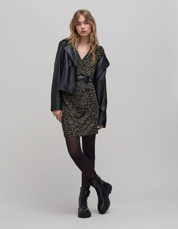 Kleid mit khakifarbenem Camouflage-Print für Damen-1