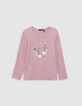 T-shirt rose pailleté visuel tennis lacets brodés fille-3