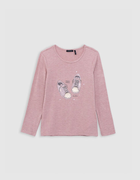 Camiseta rosa purpurina tenis cordones bordado niña - IKKS