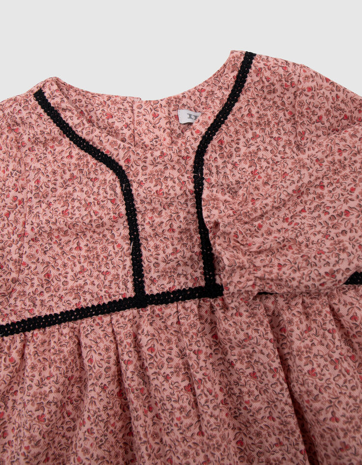 Rosa Kleid Biowolle Blümchen faux-uni Baby Mädchen-8