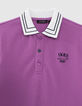 Boys’ purple pique knit polo shirt with striped ribbing-3