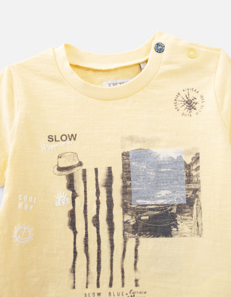 Baby boys’ yellow organic cotton T-shirt with boats-4