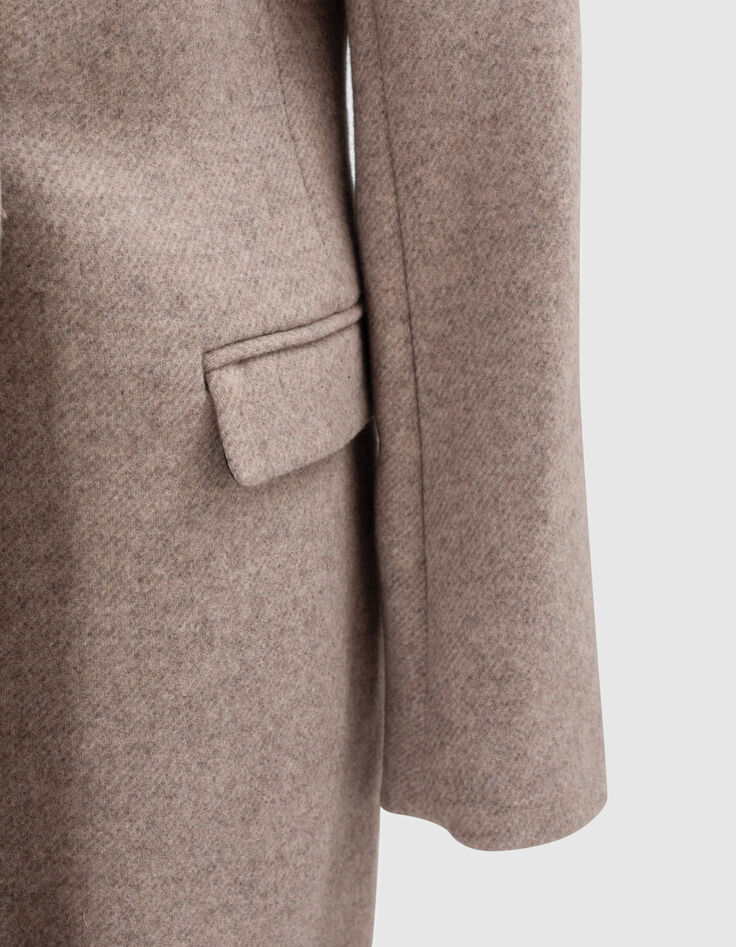 Lange damesmantel sesamkleur voornamelijk wol -5