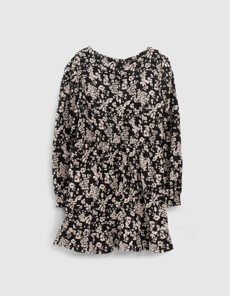 Robe noire effet portefeuille imprim&eacute; graphique fille-3