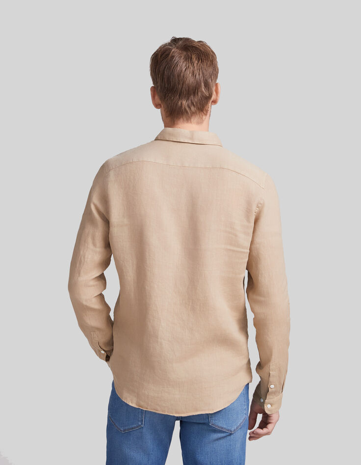 Beiges SLIM-Herrenhemd aus Leinen-3