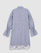 Blue striped shirt dress with lace for women-7