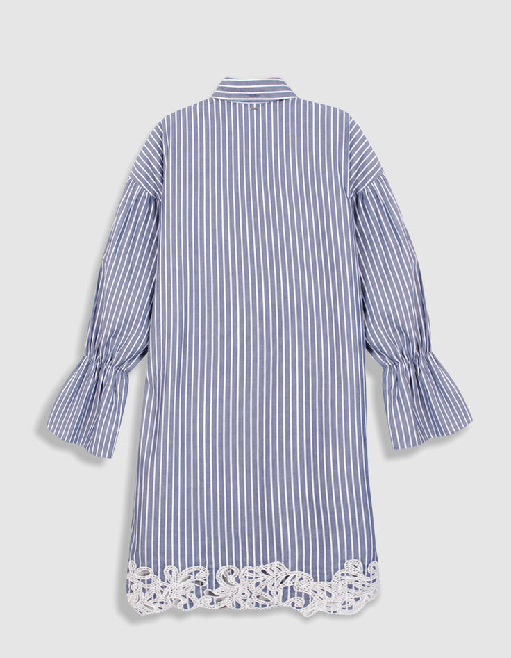 Blue striped shirt dress with lace for women-7