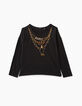 Girls’ black necklace embroidery Mystic Remix T-shirt-2