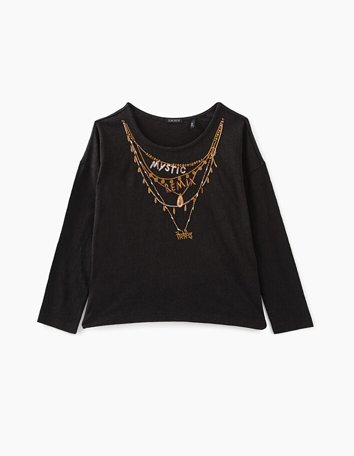 Girls’ black necklace embroidery Mystic Remix T-shirt - IKKS