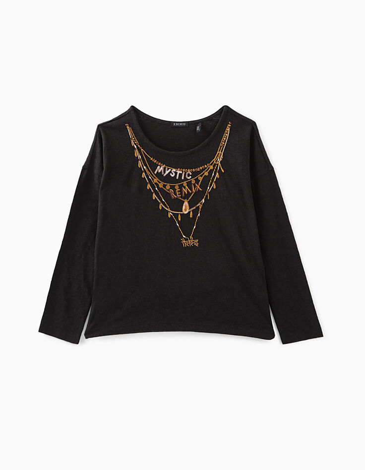 Girls’ black necklace embroidery Mystic Remix T-shirt-2 Girls’ black necklace embroidery Mystic Remix T-shirt-2