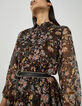 Voile babydoll-jurk metallic bloemenprint op zwart-1