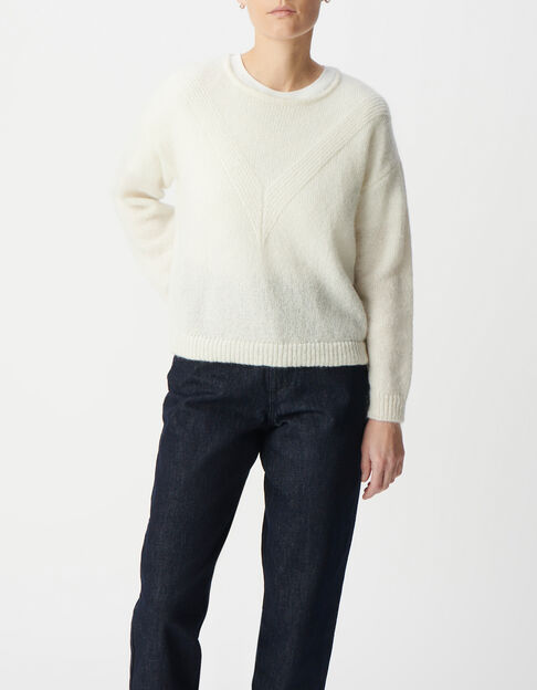 Pull écru tricot jeu de points chevron Femme - IKKS