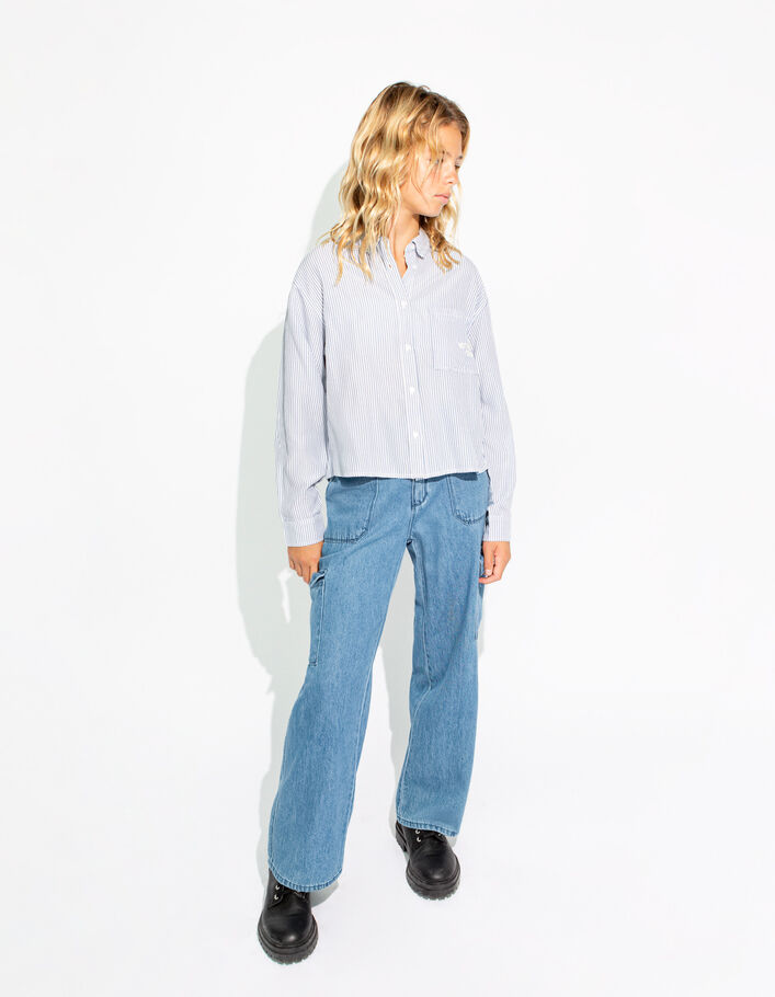 Blauwe BATTLE-jeans extra wijd meisjes-2